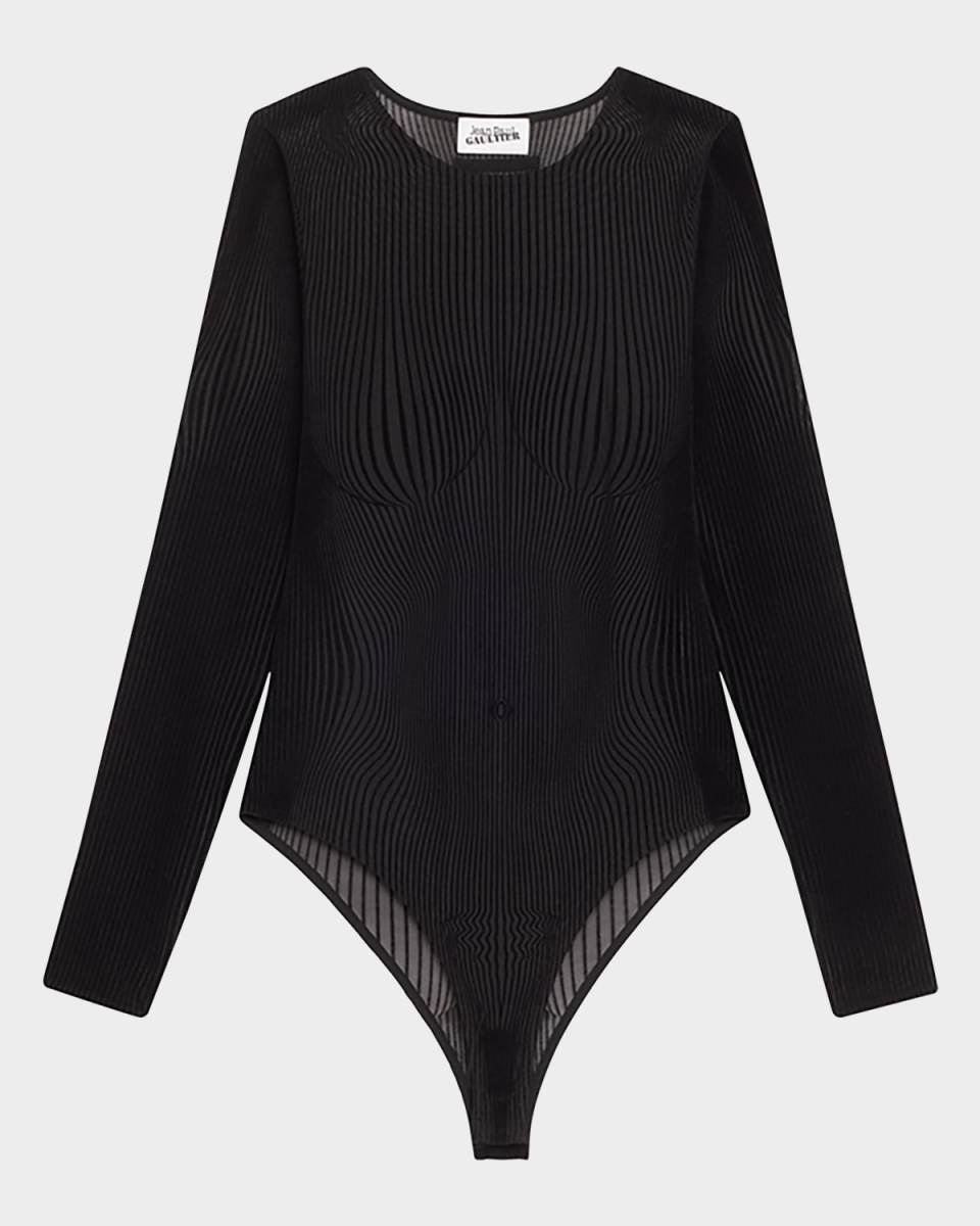 Mesh Flocked Morphing Pinstripe Bodysuit